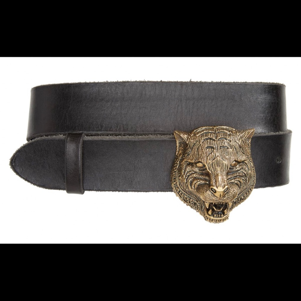 Leath Gucci Belt with tiger head buckle